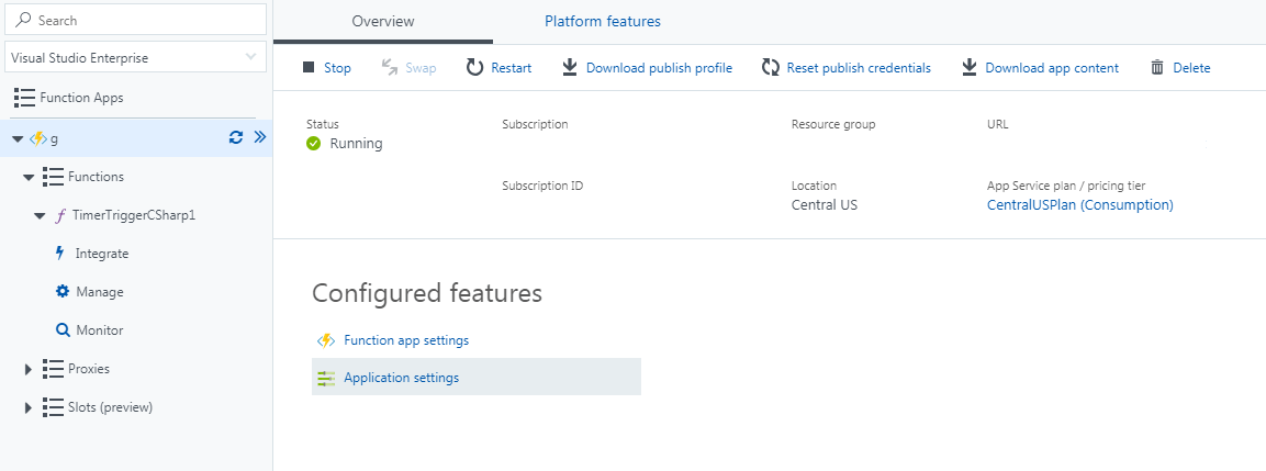 Click Application Settings under Configured features